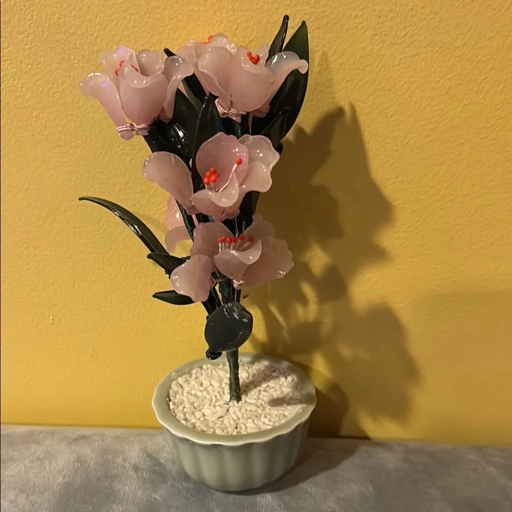 Elegant Pink Glass Flower Arrangement in Ceramic Pot